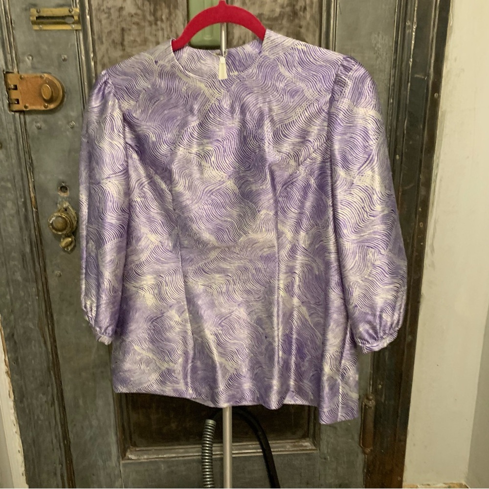S M L Vintage 1960's Groovy psychedelic purple and white  long balloon sleeves